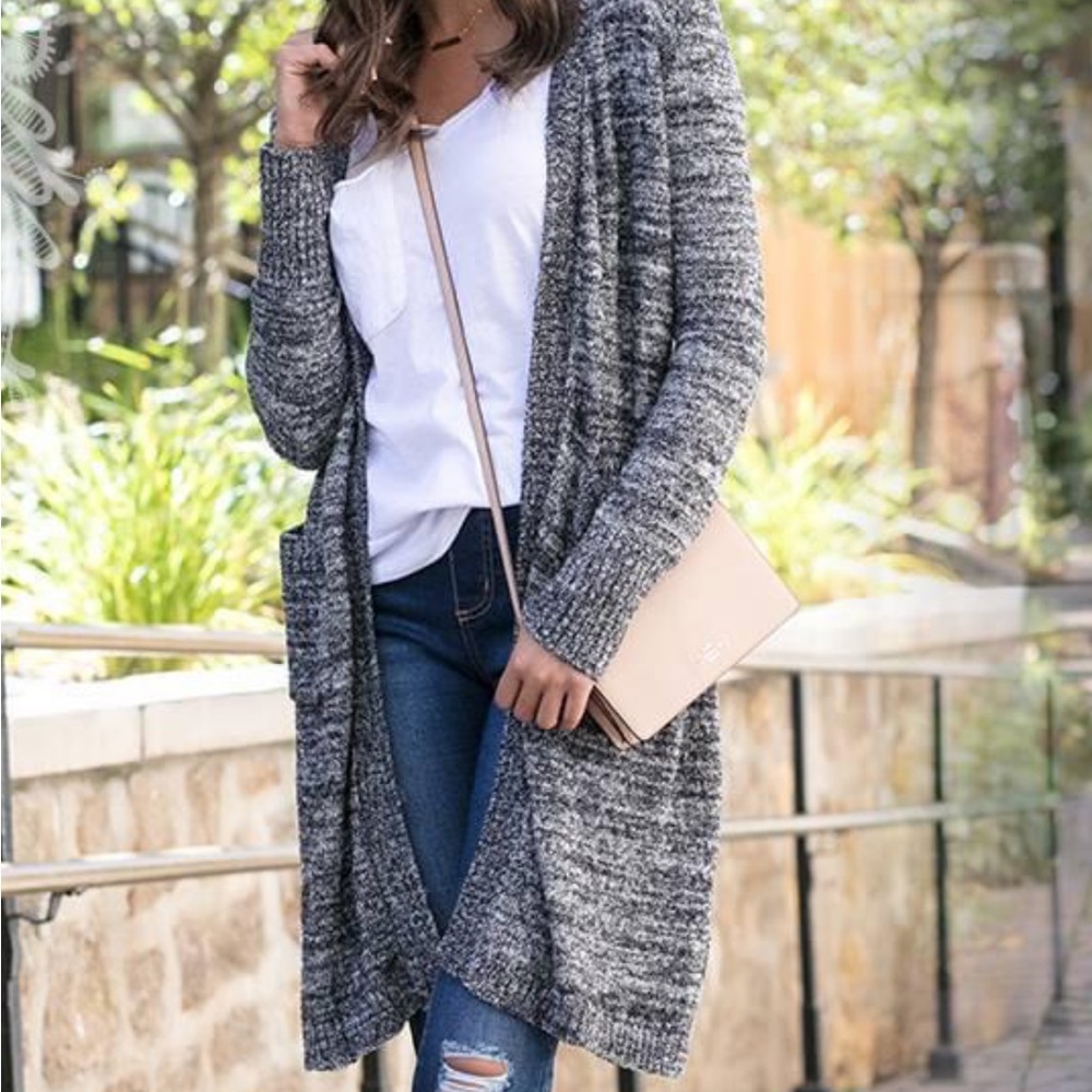 Grace and Lace Bamboo Duster, Heathered Midnight- Black/Grey. Medium. VGUC